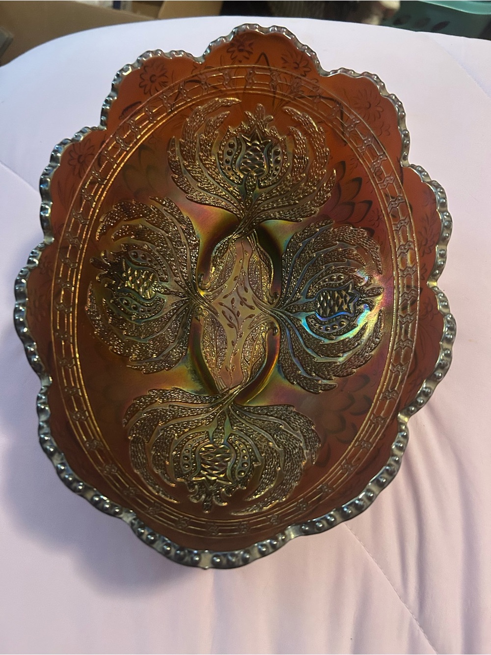 Vintage Iridescent Amber Glass Decorative Bowl - Home Art